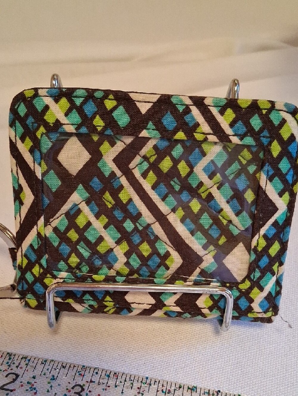Vera Bradley Teal Green Geo Quilted Coin Wallet - Picture 2 of 6